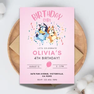 minimalist pink bluey birthday invitation editable and printable template-1