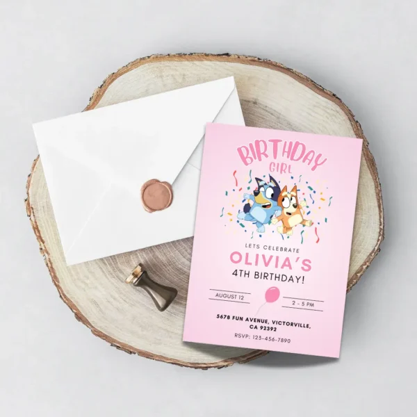 minimalist pink bluey birthday invitation editable and printable template-5