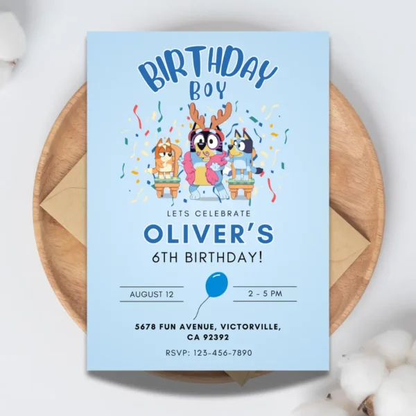 bluey minimalist blue birthday invitation for kids editable and printable-1