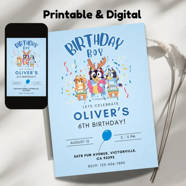 bluey minimalist blue birthday invitation for kids editable and printable-2