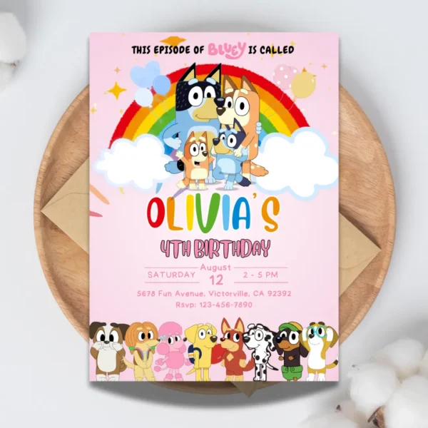 rainbow birthday invitation with family and friends printable and customizable template-1