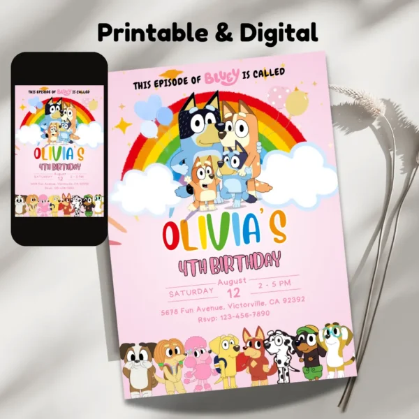 rainbow birthday invitation with family and friends printable and customizable template-2