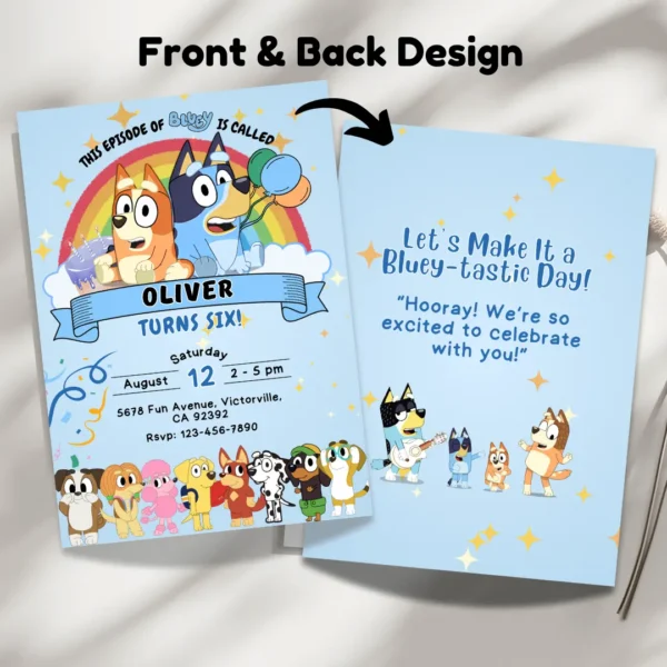 rainbow and blue birthday invitation with friends editable and printable-3