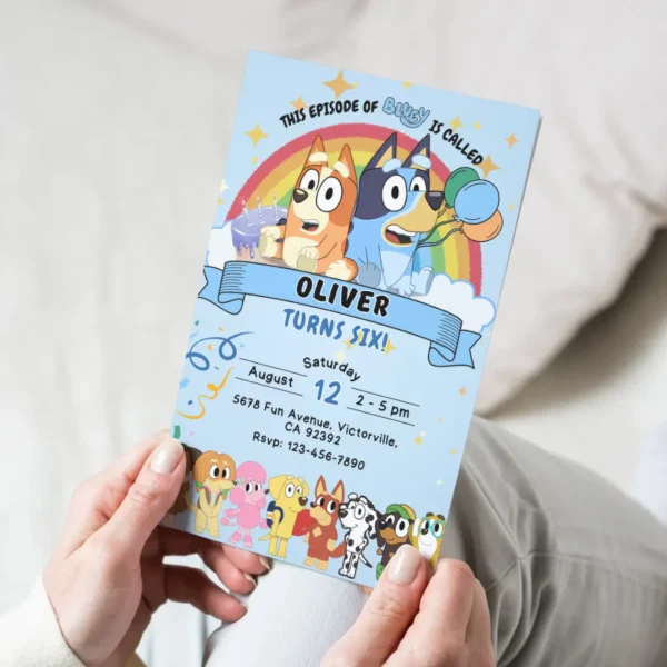 rainbow and blue birthday invitation with friends editable and printable-4