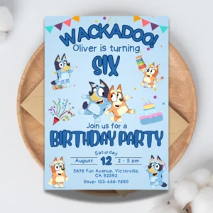 wackadoo bluey birthday invitation printable and customizable template-1