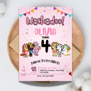 wackadoo pink birthday invitation with friends customizable and printable template-1