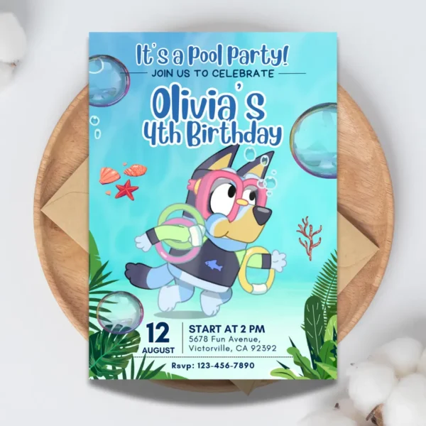 underwater bluey pool party invitation editable and printable template-1