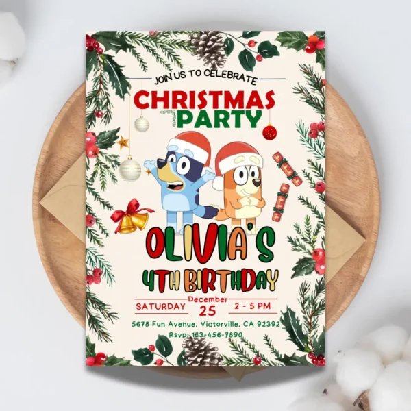 bluey christmas party invitation editable and printable-1