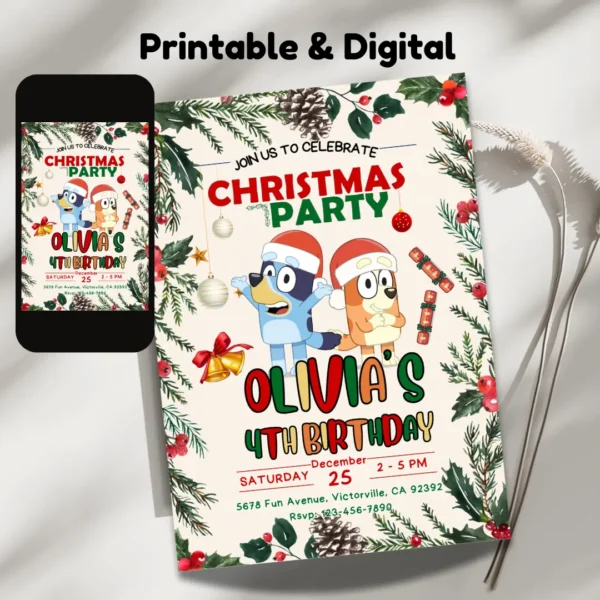 bluey christmas party invitation editable and printable-2