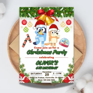 christmas-themed bluey birthday invitation editable and printable-1