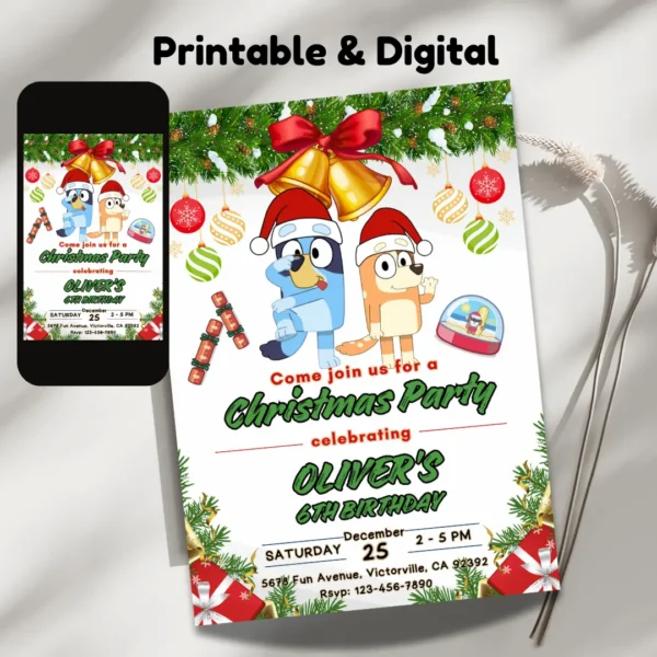 christmas-themed bluey birthday invitation editable and printable-2