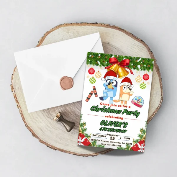 christmas-themed bluey birthday invitation editable and printable-5