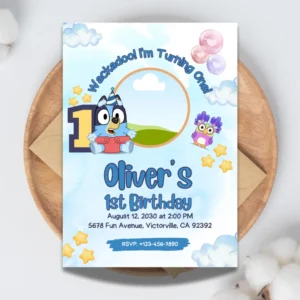 wackadoo 1st birthday photo insert bluey invitation editable and printable-1