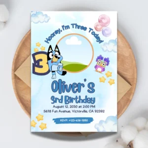 im three bluey 3rd birthday blue invitation photo insert and editable template-1