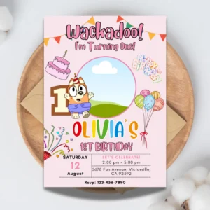 pink wackadoo 1st birthday invitation photo insert and editable template-1