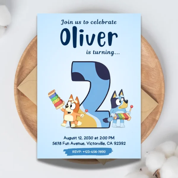 terrific two 2nd birthday invitation blue minimalist design editable and printable template-6