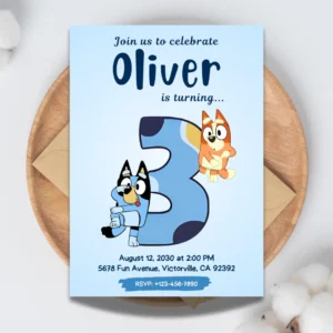 big three 3rd birthday invitation blue minimalist design editable template-1