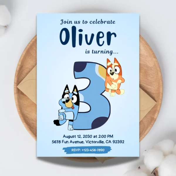 big three 3rd birthday invitation blue minimalist design editable template-1