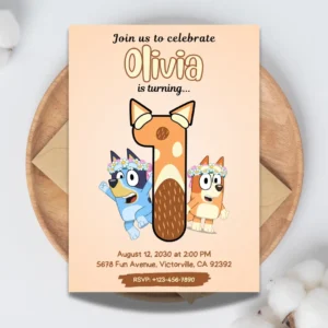 big one 1st bluey birthday invitation brown boho theme editable and printable template-1