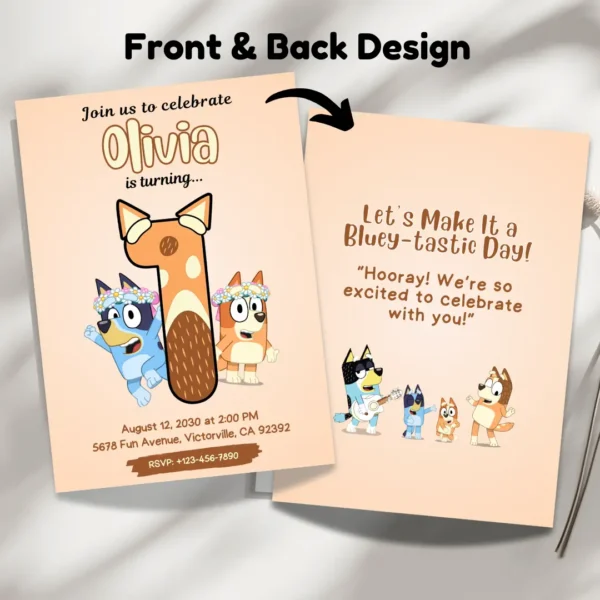 big one 1st bluey birthday invitation brown boho theme editable and printable template-3