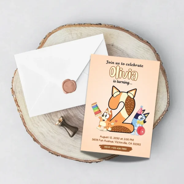 bluey second birthday invitation brown boho theme editable and printable template-5