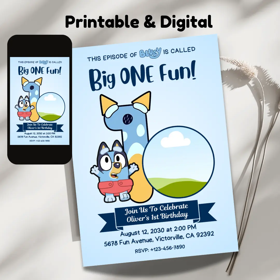 big one fun 1st birthday invitation bluey theme editable and printable template-2