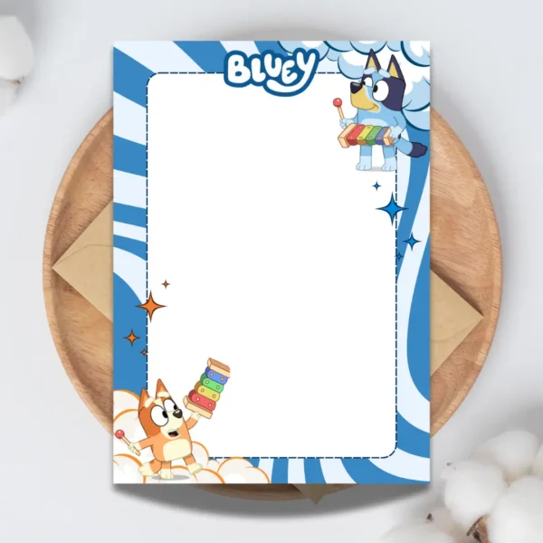 Blue Swirl Bluey Blank Birthday Invitation Template-1