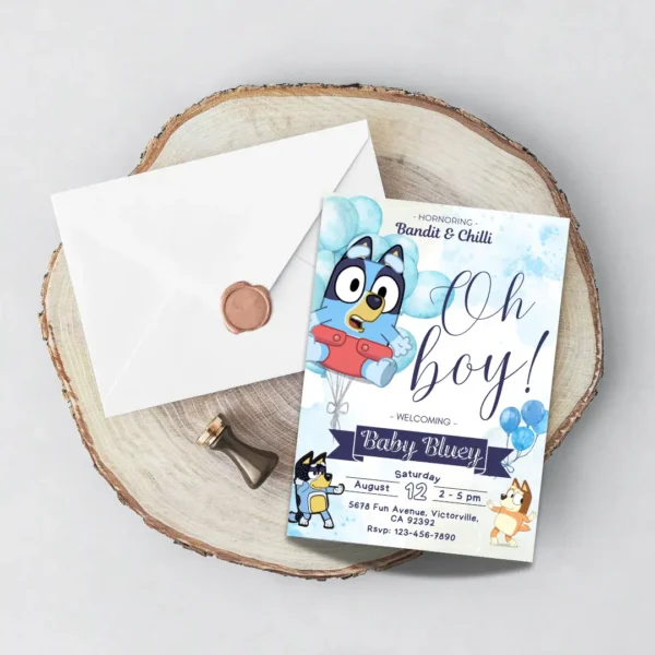 Bluey Baby Shower Invitation Blue Printable-5