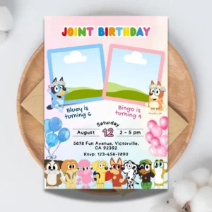 Bluey Bingo Joint Birthday Photo Invitation Printable-1