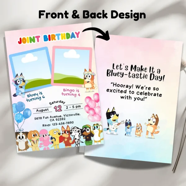 Bluey Bingo Joint Birthday Photo Invitation Printable-3