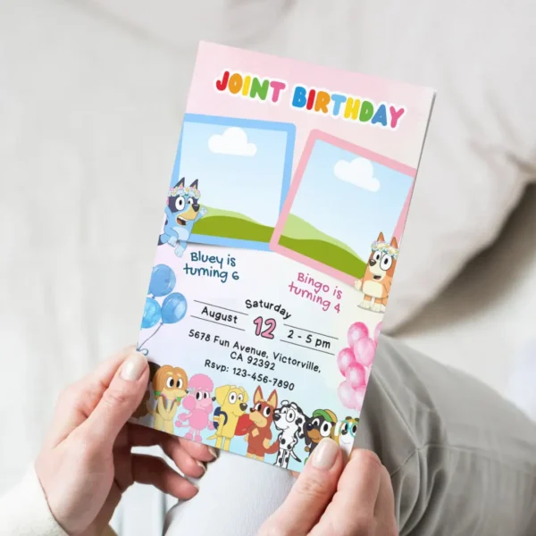 Bluey Bingo Joint Birthday Photo Invitation Printable-4