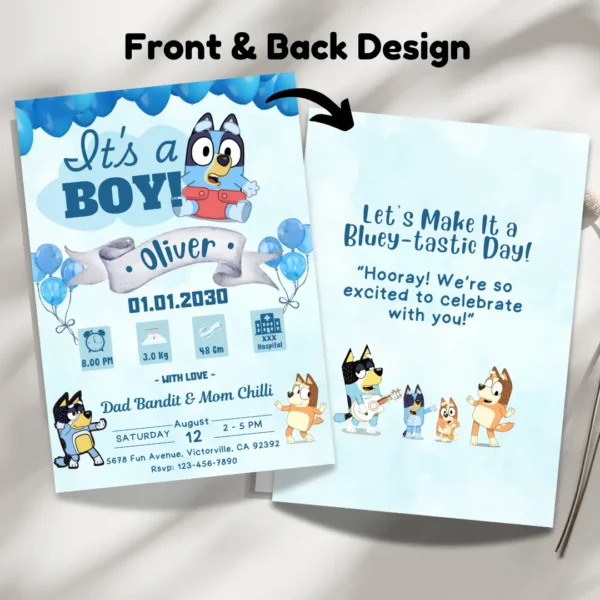 Bluey Boy Baby Shower Blue Invitation Printable-3