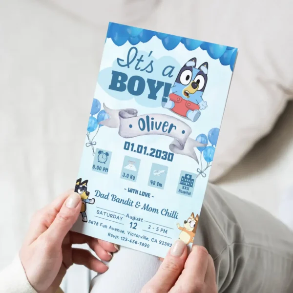 Bluey Boy Baby Shower Blue Invitation Printable-4