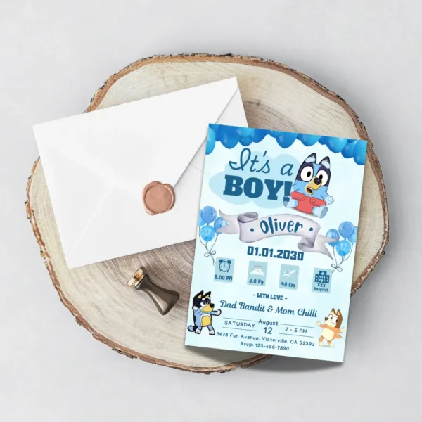 Bluey Boy Baby Shower Blue Invitation Printable-5