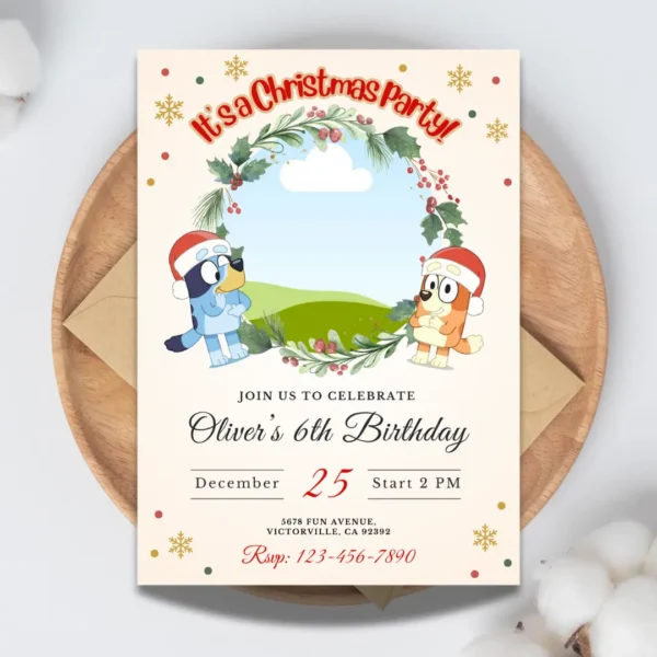 Bluey Christmas Birthday Invitation with Photo-1