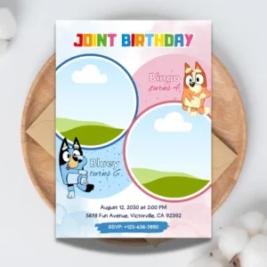 Bluey Joint Birthday Photo Insert Invitation Template-1