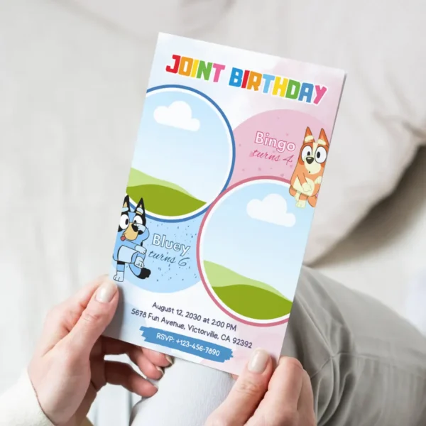 Bluey Joint Birthday Photo Insert Invitation Template-4