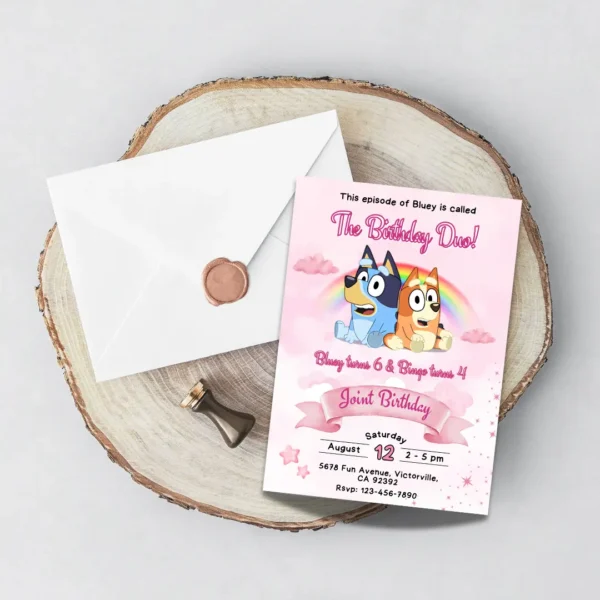 Bluey Joint Birthday Pink Invitation Printable - Image 5