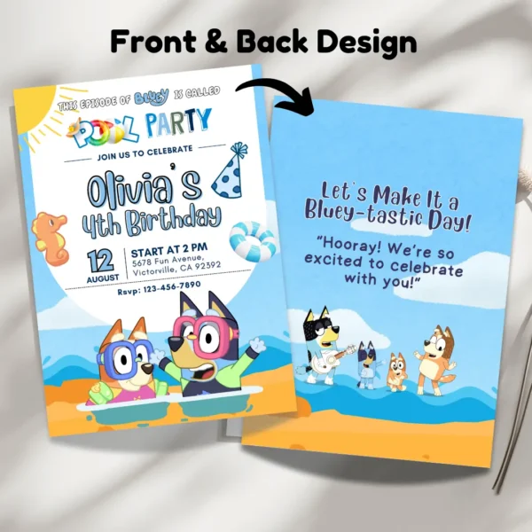 Bluey Pool Birthday Party Invitation Printable-3