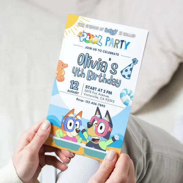 Bluey Pool Birthday Party Invitation Printable-4