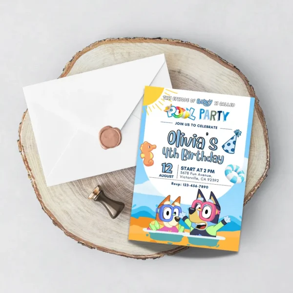 Bluey Pool Birthday Party Invitation Printable-5