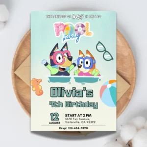 Bluey Pool Party Birthday Invitation with Floaties-1