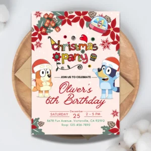 Festive Bluey Christmas Birthday Invitation-1