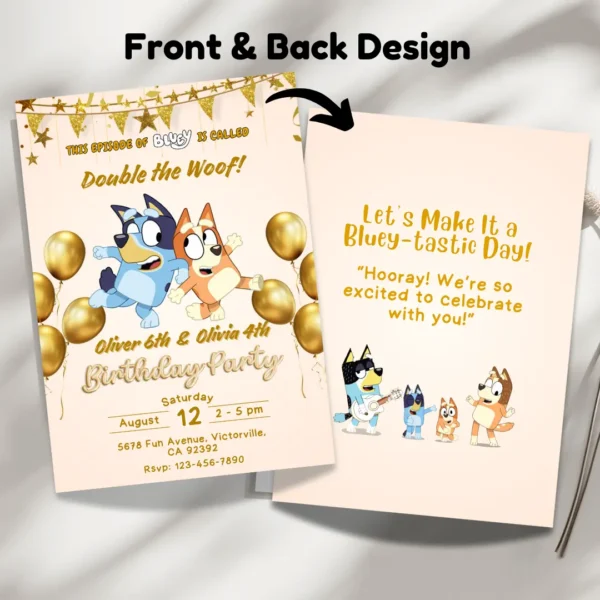 Gold Bluey Joint Birthday Invitation Printable-3