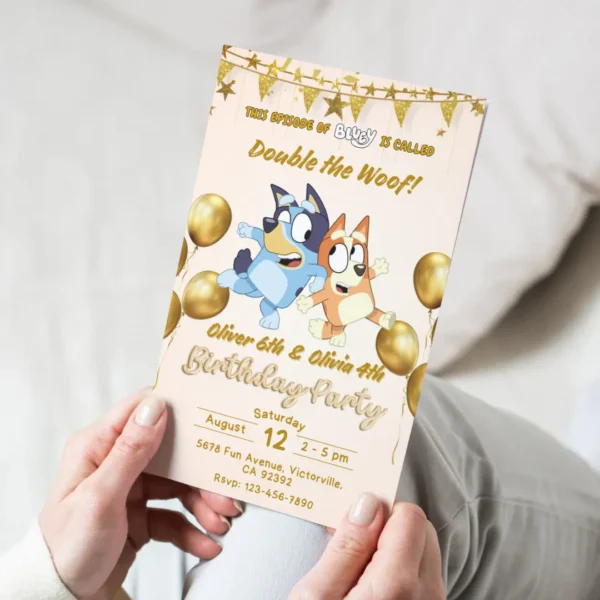 Gold Bluey Joint Birthday Invitation Printable-4