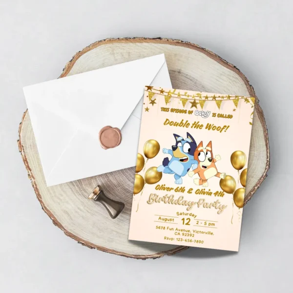 Gold Bluey Joint Birthday Invitation Printable-5