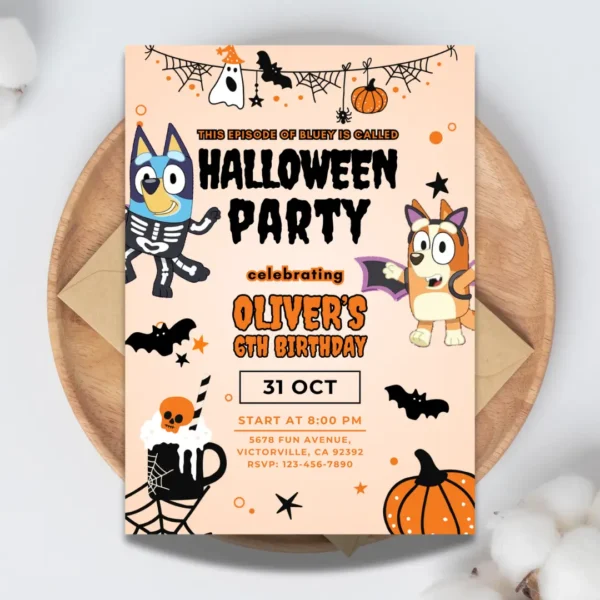 Halloween Party Bluey Birthday Invitation Template-1