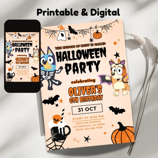 Halloween Party Bluey Birthday Invitation Template-2