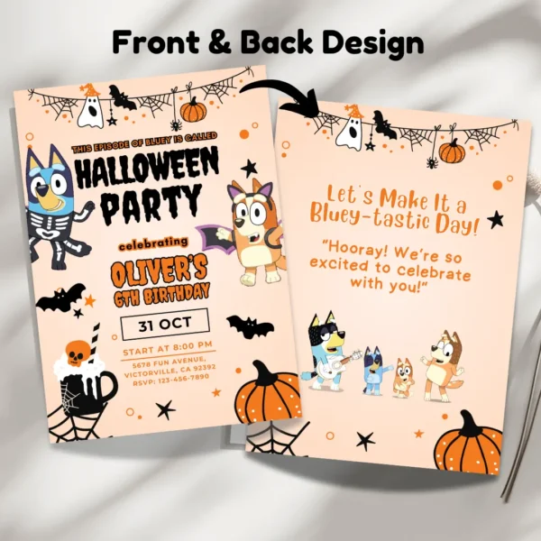 Halloween Party Bluey Birthday Invitation Template-3