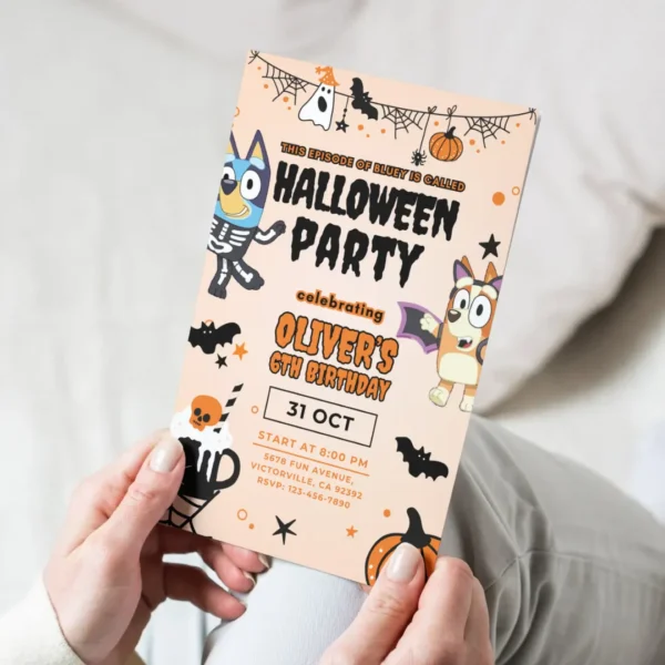 Halloween Party Bluey Birthday Invitation Template-4